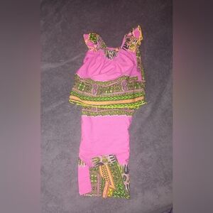 Vibrant Pink and Green African Print Top With Skirt